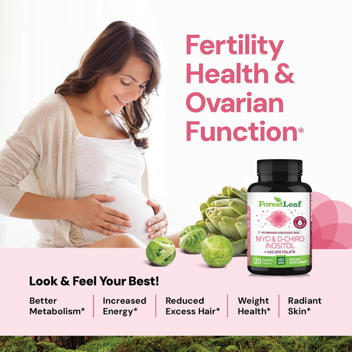 Myo-Inositol & D-Chiro Inositol Supplement for Women's Health - Fertility Supplements Women - Inositol 40:1 Ratio Support Ovarian Function & Healthy Hormone Balance Women - 2050mg - 120 Powder Caps