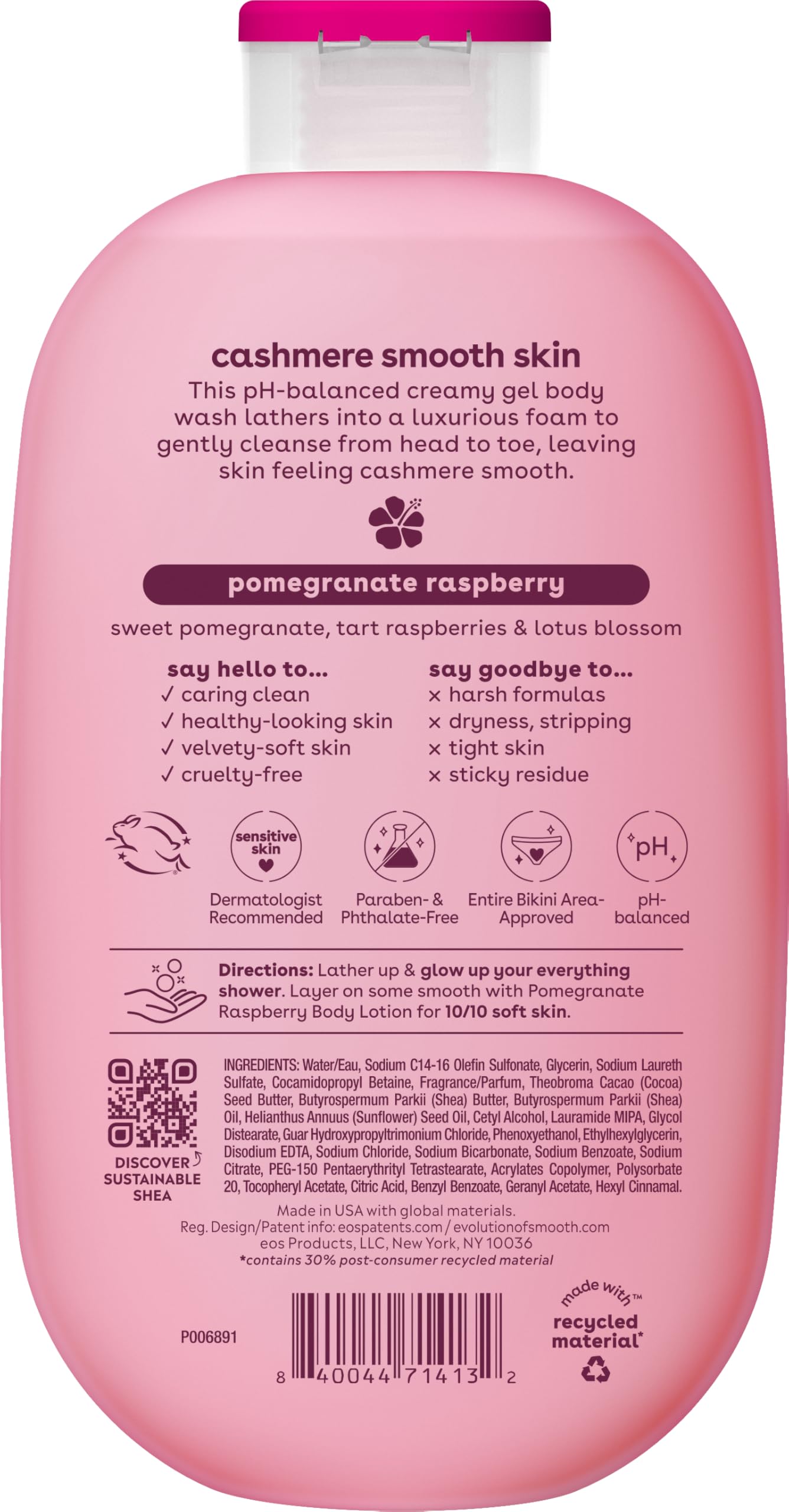 eos Cashmere Body Wash Pomegranate Raspberry 16 fl oz – Moisturizing Creamy Gel with Shea Butter