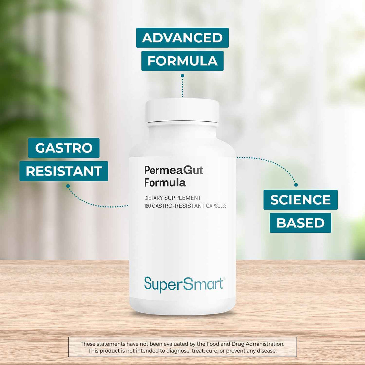 Supersmart PermeaGut Formula (High Potency) - with L-Glutamine, ButiShield Calcium Butyrate, Zinc-L-Carnosine - Gut Barrier Support - Vegan & Gluten Free - 180 Gastro-Resistant Capsules