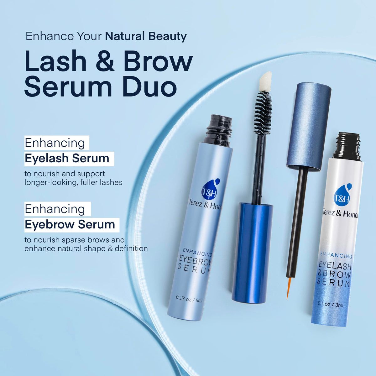 Terez & Honor Advanced Enhancing Eyelash and Eyebrow Serum (Duo Pack) – High-Potency Formula for Longer, Thicker Lashes & Fuller Brows