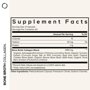 Codeage Organic Bone Broth Collagen Peptides Capsules Supplement, Bone Broth Grass Fed Beef, Free-Range Chicken, Turmeric & Ashwagandha - Collagen Types I, II, III - Non-GMO - 180 Capsules CodeageBuy Supplements Australia