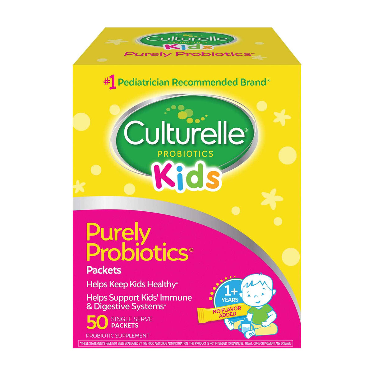 Culturelle Kids Daily Probiotic Packets for Kids, (Ages 3+) - 50 Count - From the #1 Pediatrician-Recommended Brand - Flavorless Daily Probiotics