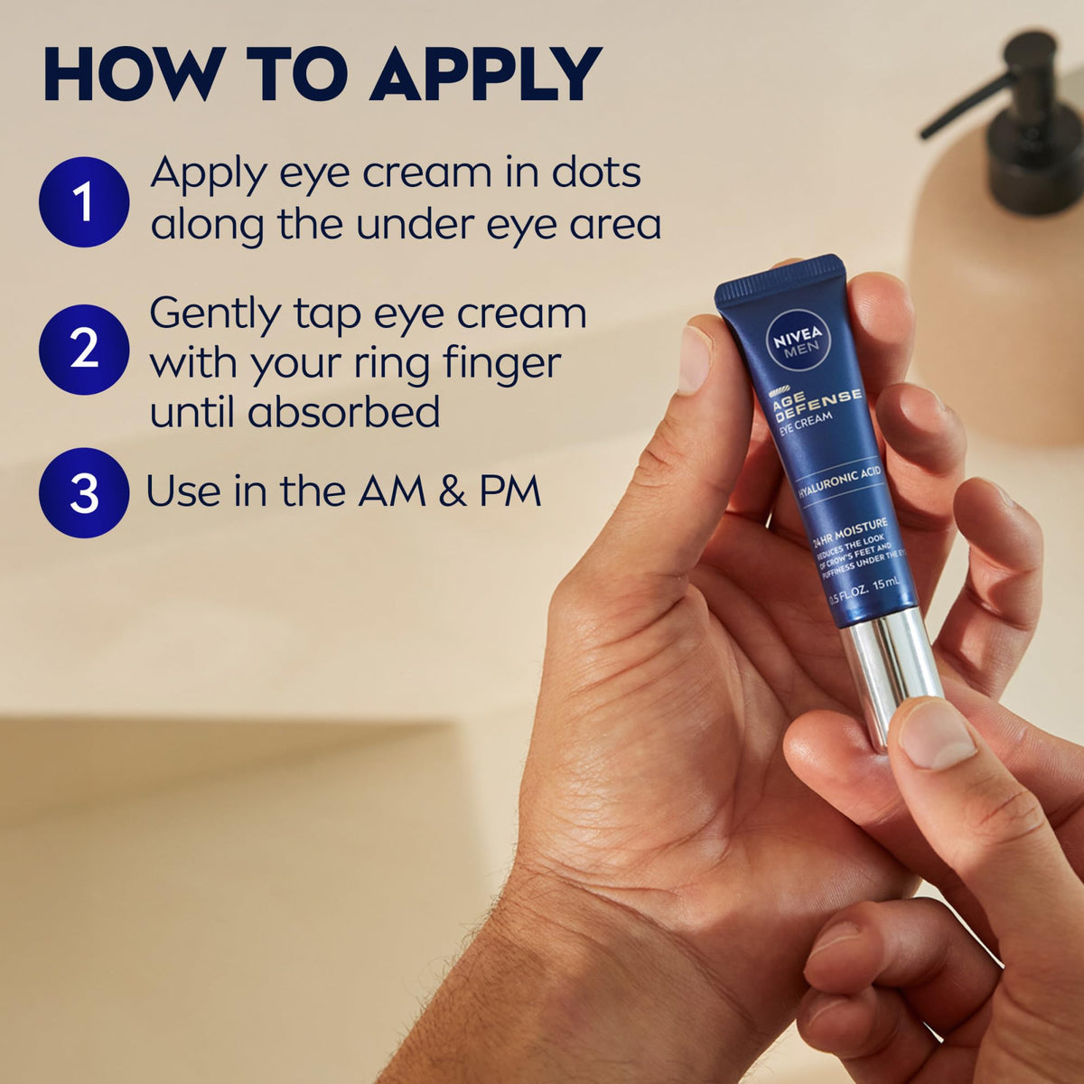 NIVEA MEN Age Defense Eye Cream (Pack of 2, 0.5 Fl Oz each) - 24H Hydrating Under Eye Treatment with Hyaluronic Acid