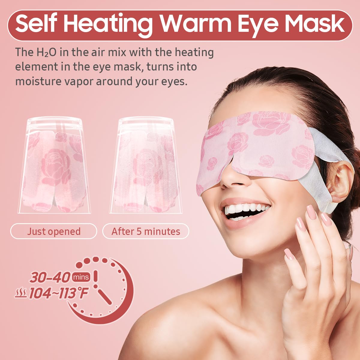 BeHoomi Self Heating Steam Eye Mask – Rose Scented Warm Compress Heated Eye Mask for Sleep, Spa & Relaxation (20 Pack)