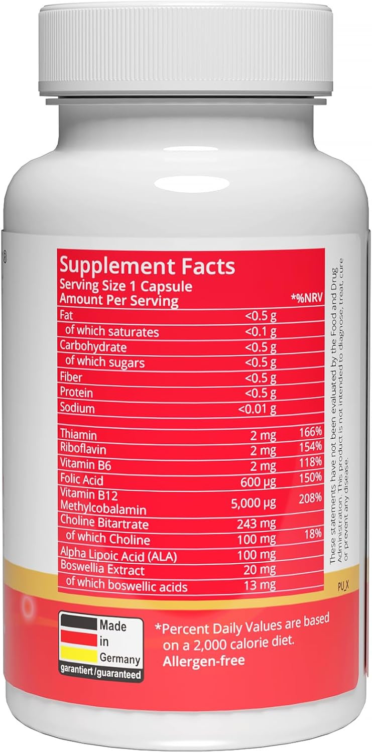 Tinnitus Relief Supplement for Ringing Ears, Ear Noise and Auditory Comfort - Traceable German Pharmaceutical-Grade, Alpha Lipoic Acid, B12 Methylcobalamin 5000mcg, Boswellia, 1 Per Day, 60 Days Supply