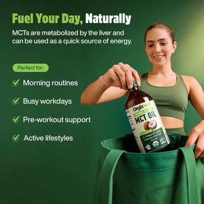 Orgaheal Organic MCT Oil from Pure Coconut with C8 & C10 | Glass Bottle | 16.9 fl oz (500 ml) | Rapid Keto | Brain & Body Fuel | USDA Organic Certified | Vegan, No Fillers