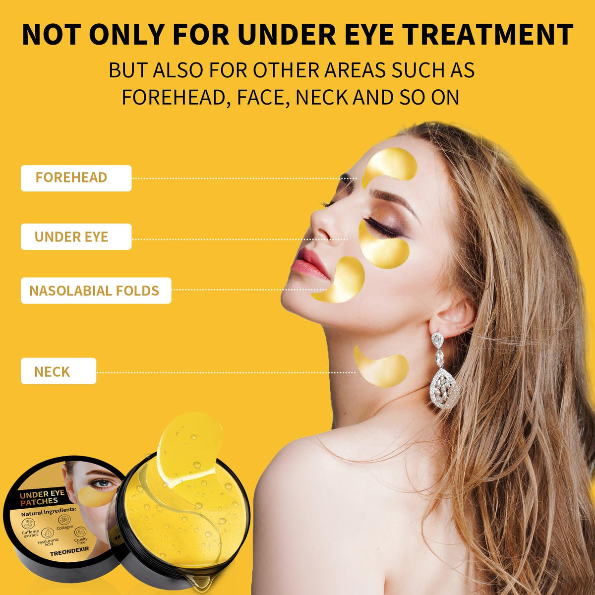 24K Gold Eye Masks (70 PCS) - Under Eye Patches with Collagen, Caffeine & Peptides for Dark Circles & Puffiness