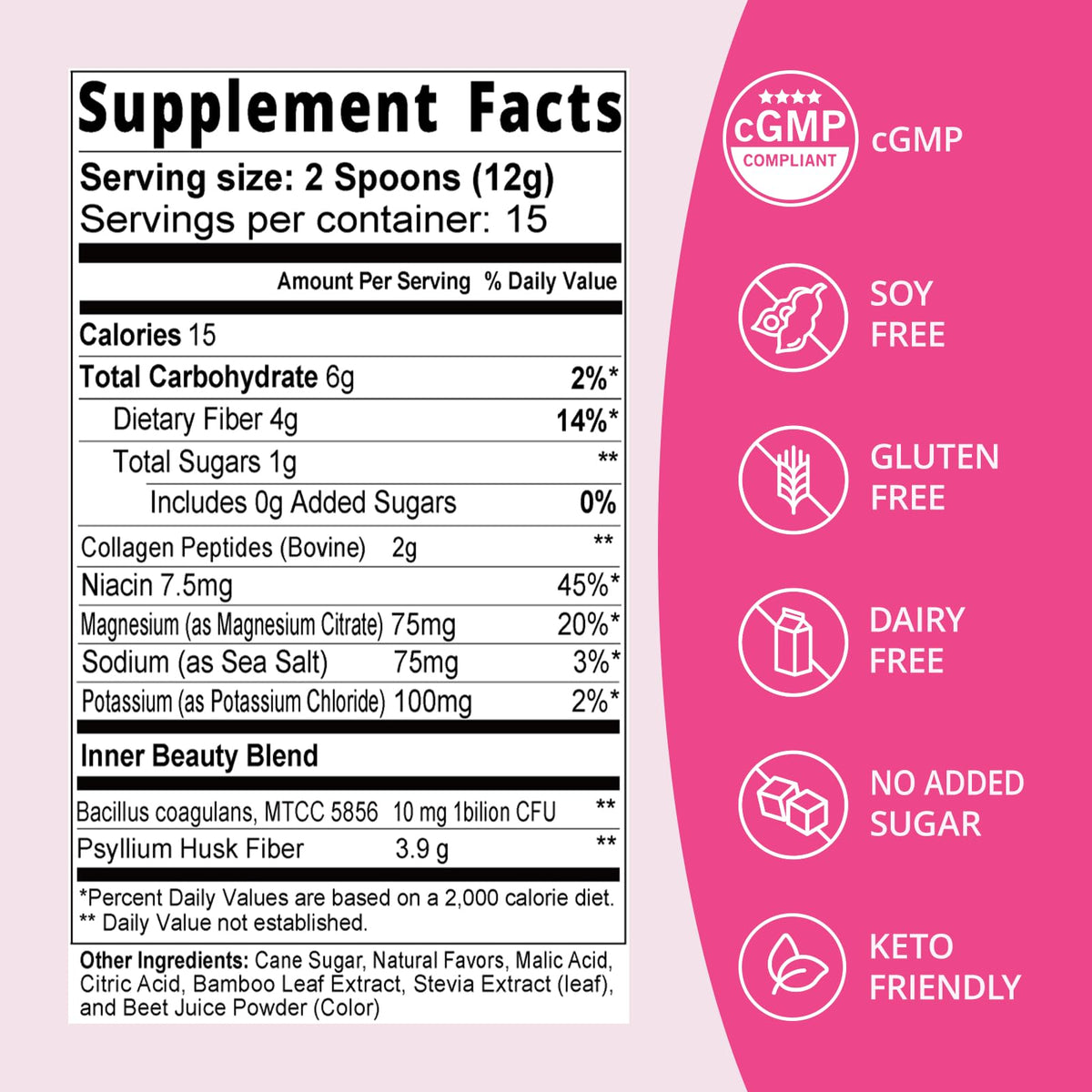 Daily Fiber Supplement for Women & Men, Fiber Powder with Probiotics, Collagen & Electrolytes- Supports Digestive & Gut Health, Bloating Relief | Sugar Free, Strawberry Lemon Flavor, 15 Servings