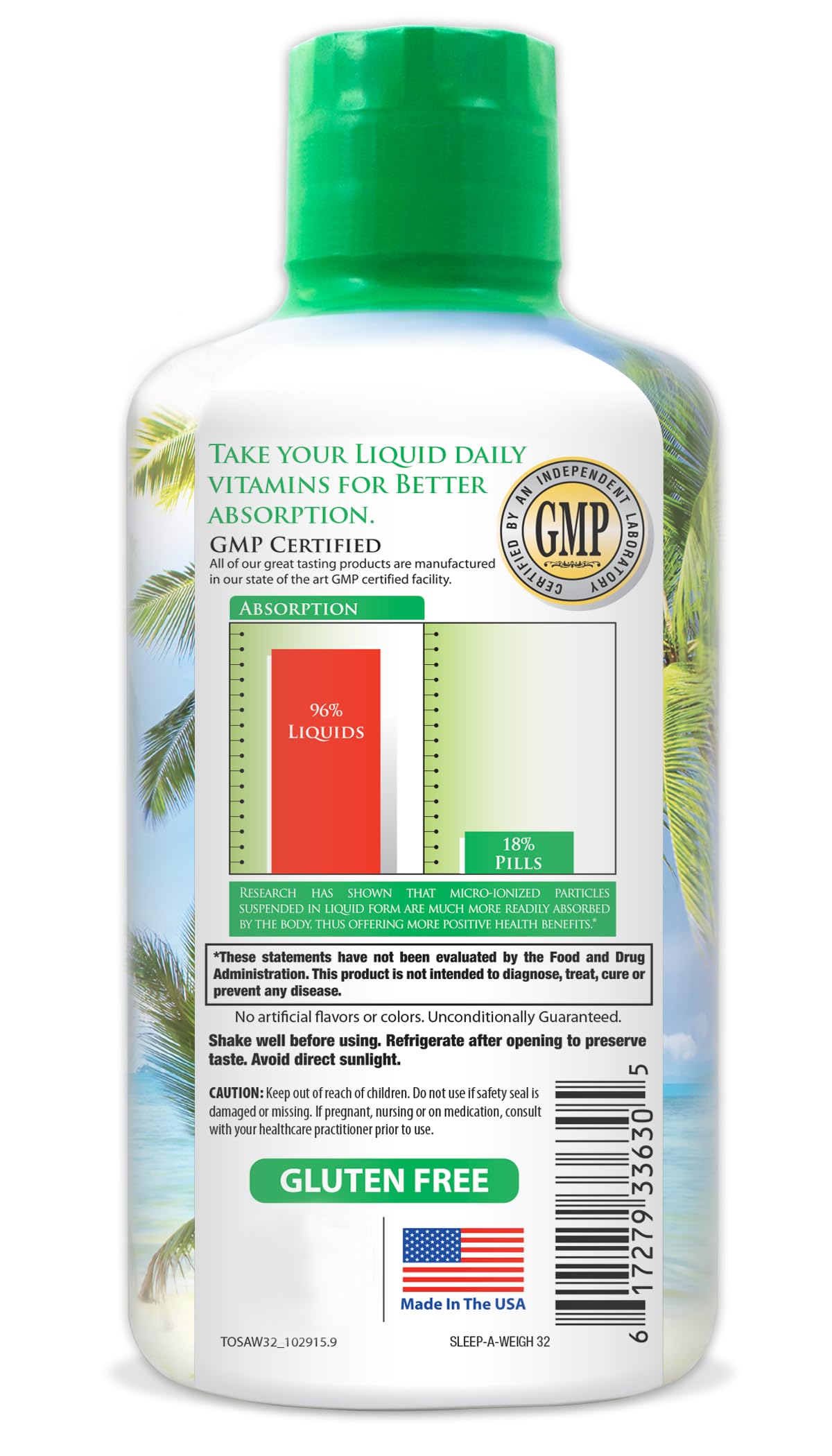 Tropical Oasis Sleep-A-Weigh Plus | Liquid Sleep Multimineral | w/Collagen, L-Carnitine, L-Lysine, Tonalin CLA, Apple Cider Vinegar, 5-HTP, Vitamins, 32 Fl Oz (Pack of 1), 33630