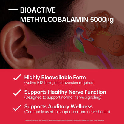 Tinnitus Relief Supplement for Ringing Ears, Ear Noise and Auditory Comfort - Traceable German Pharmaceutical-Grade, Alpha Lipoic Acid, B12 Methylcobalamin 5000mcg, Boswellia, 1 Per Day, 60 Days Supply