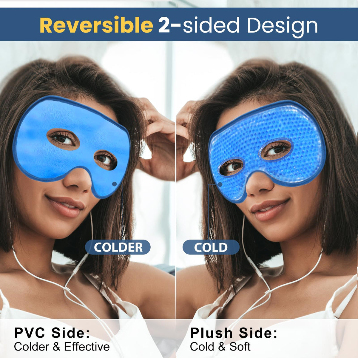 BeeVines XL Jumbo Gel Eye Mask – Cooling & Warming 2-Pack (Navy Blue)