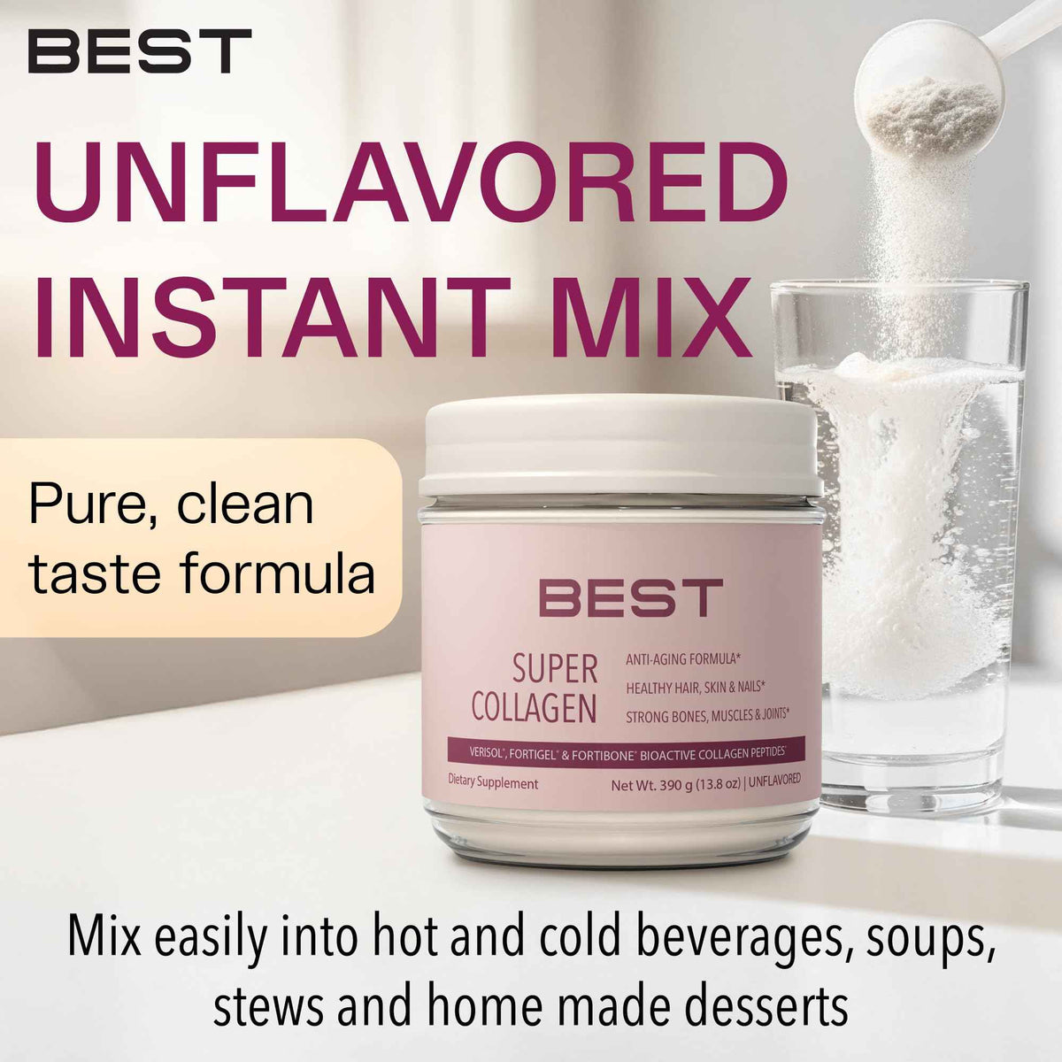 FORTIBONE Collagen - 3 Clinically-Supported Bioactive Collagen Peptides with FORTIBONE, FORTIGEL, VERISOL Unflavored Collagen for Women - Reduce Wrinkles