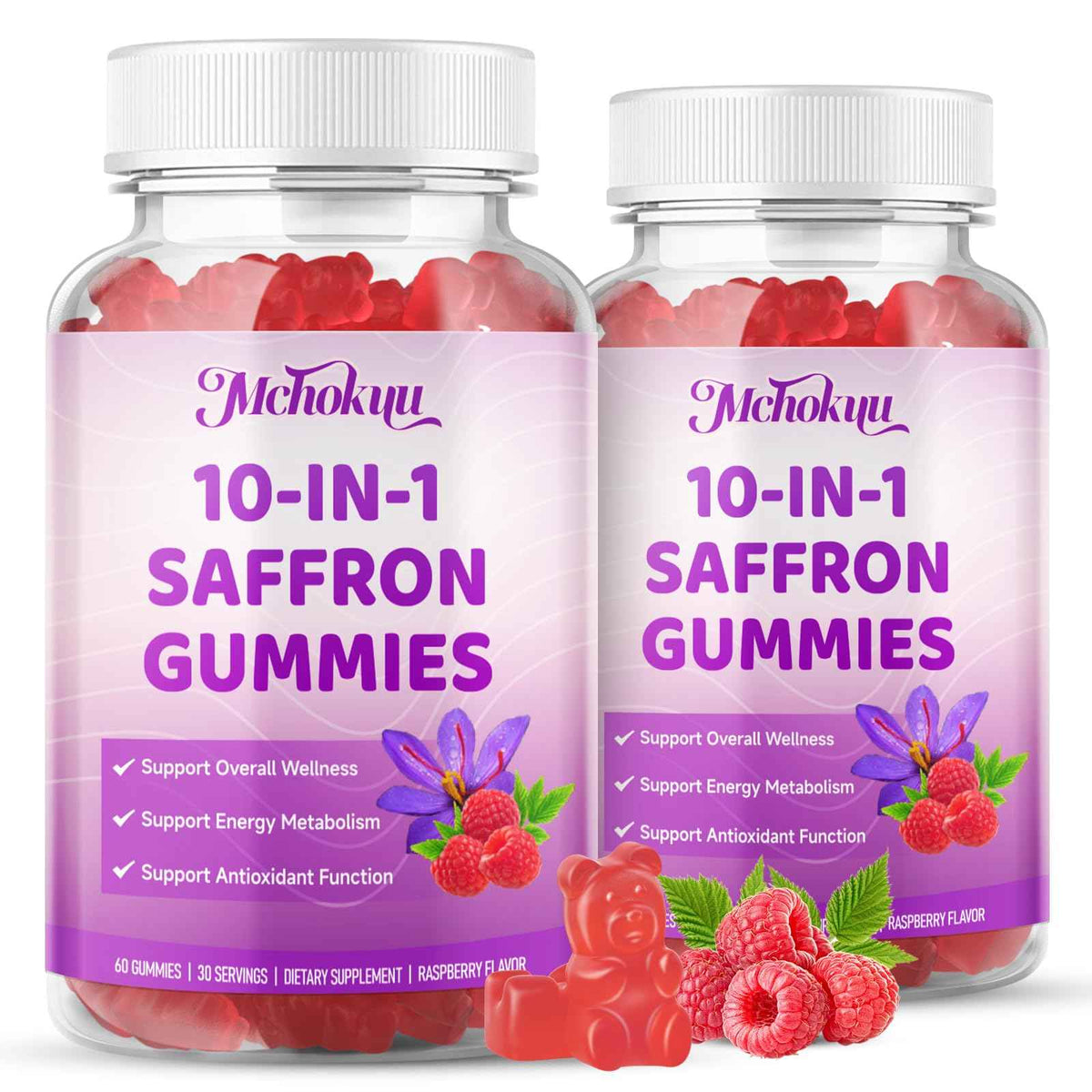 Saffron Supplement Gummies for Kids & Adults Supports Antioxidant Function with Ashwagandha, L-Theanine, Rhodiola Rosea, Lemon Balm, Vitamin D3, B6, Magnesium & Zinc - Raspberry Flavor, 60 Count