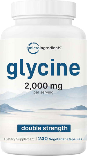 Glycine 2,000mg Per Serving, 240 Veggie Capsules - Free Form - Double Strength Amino Acids - Restful Sleep and Neurotransmitter Support Supplements - Non-GMO, Gluten Free