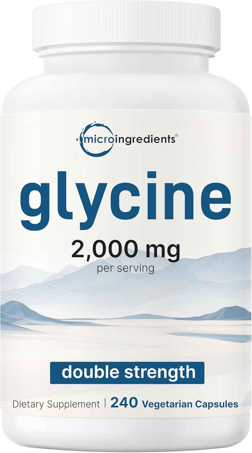 Glycine 2,000mg Per Serving, 240 Veggie Capsules - Free Form - Double Strength Amino Acids - Restful Sleep and Neurotransmitter Support Supplements - Non-GMO, Gluten Free