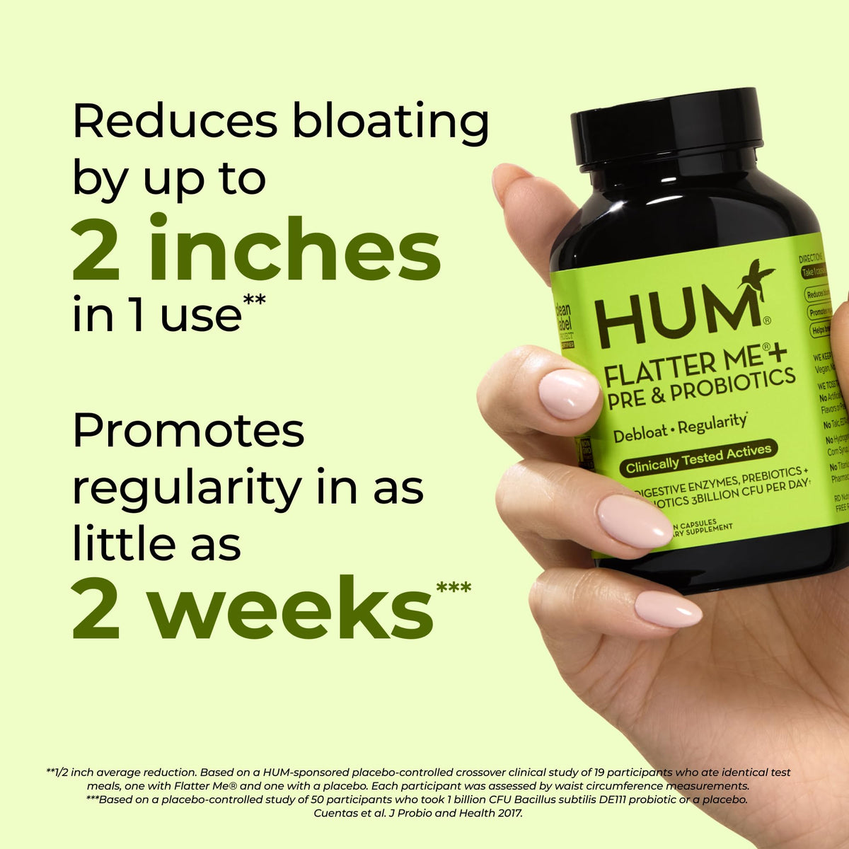 HUM Flatter Me Digestive Enzymes, Digestion & Bloating Support, 60 Count