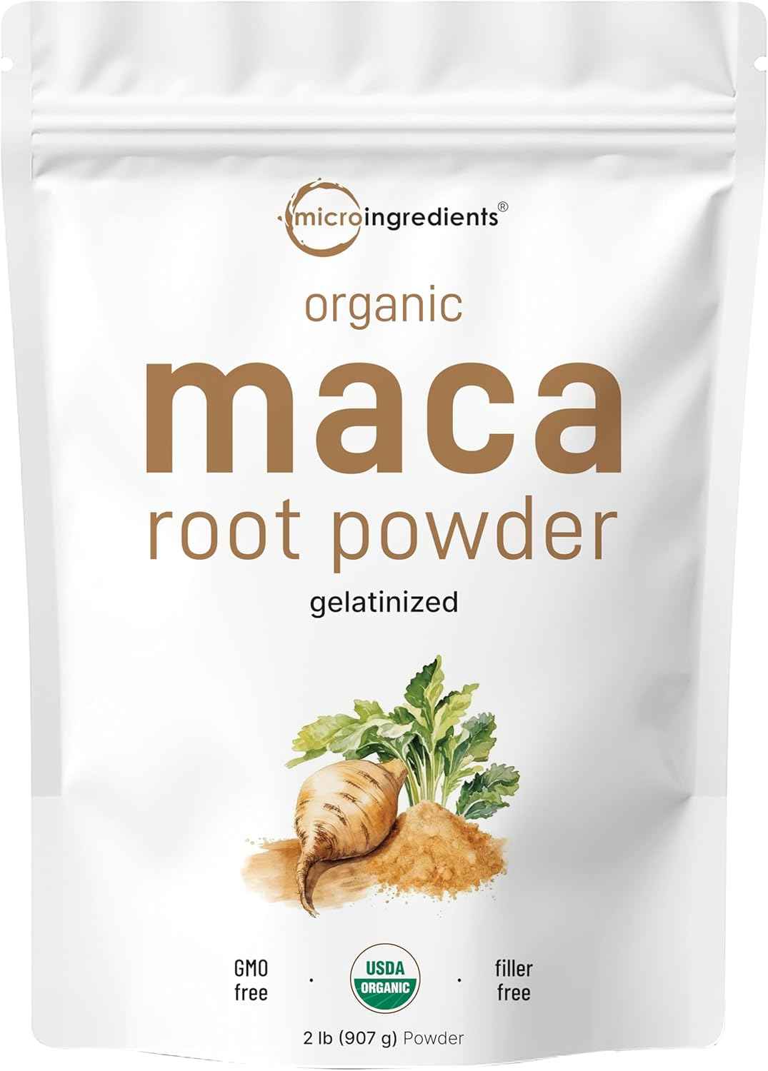 Micro Ingredients Organic Maca Root Powder, 2 Pound, Gelatinized for Better Absorption, Rich in Antioxidants, No GMOs, Vegan Friendly and Peru Origin