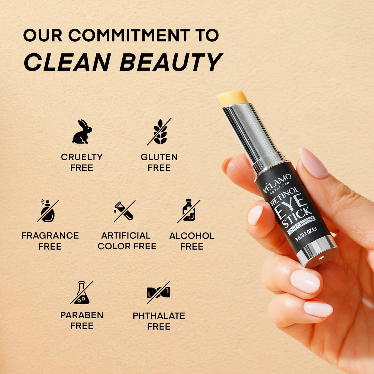 VELAMO ADVANCED Retinol Eye Stick (3g) - Upgraded Formula with 1% Bakuchiol & Caffeine for Dark Circles, Puffiness & Wrinkles