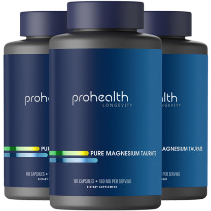 ProHealth Pure Magnesium Taurate, 160mg per Serving - Optimal Bioavailability Supplement for Healthy Aging - Supports Brain, Heart, and Muscle Health - Third-Party Tested for Quality - 180 Capsules