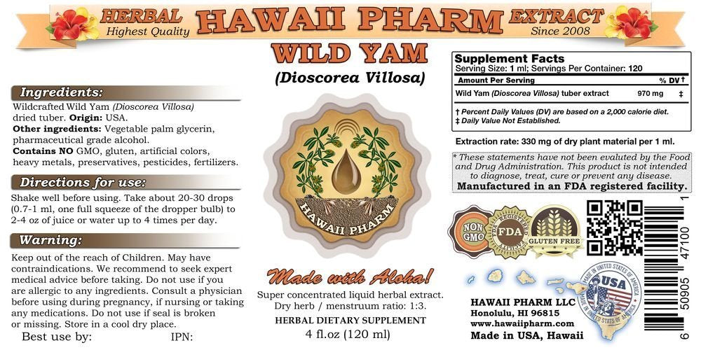 Wild Yam Liquid Extract, Wild Yam (Dioscorea Villosa) Tincture 2x2 oz