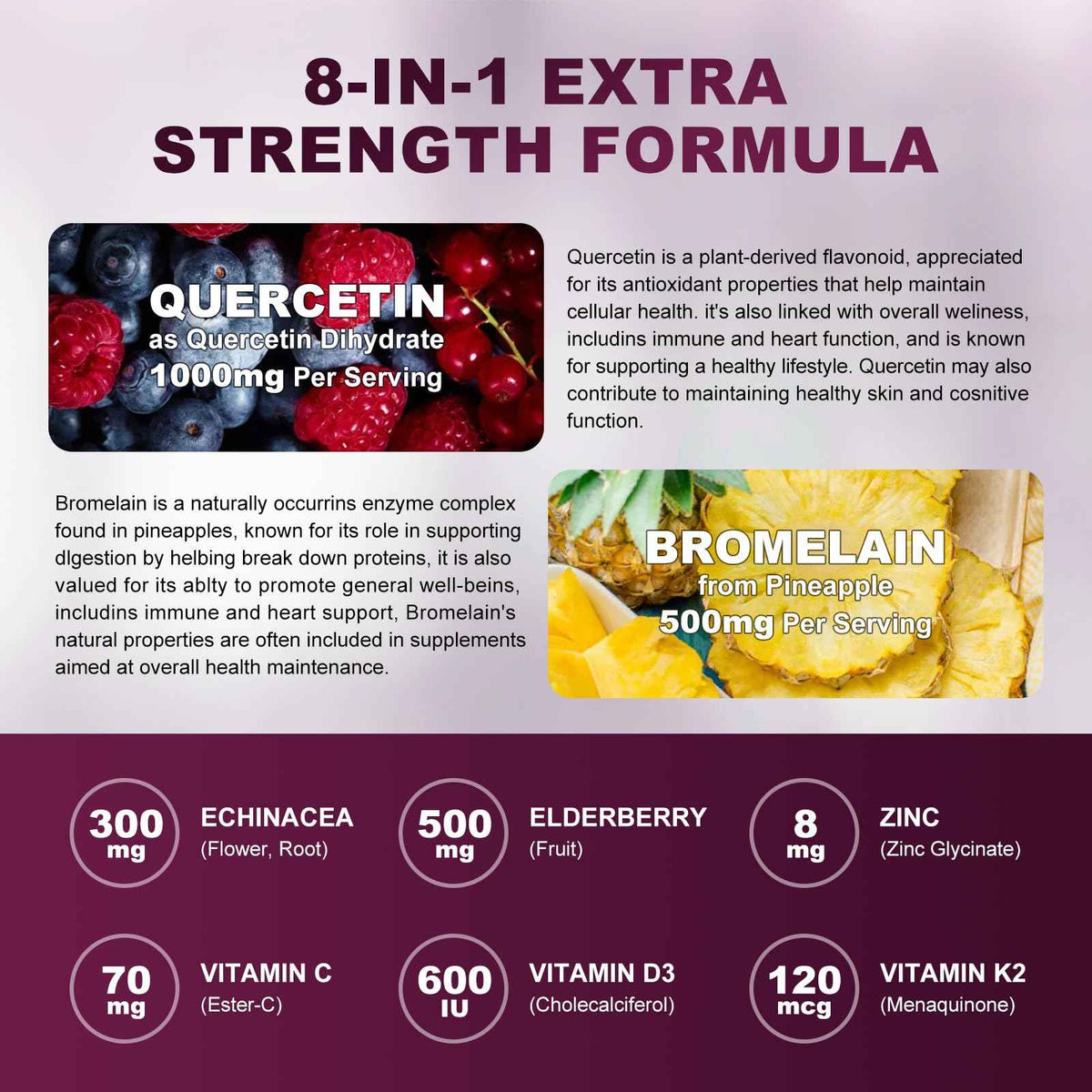 (2 Pack) Quercetin Gummies - Quercetin with Bromelain 2378mg - Blend with Elderberry, Echinacea Purpurea Extract, Zinc, Vitamin C,D3,K2, Complex Supports Immune, Cardiovascular & Respiratory Function