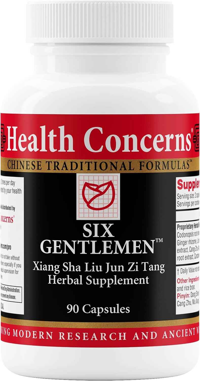 Health Concerns Six Gentlemen - Digestive Health & Qi Support Supplement - Licorice Root, Ginger & Codonopsis Formula - Bloating, Gas, Nausea - 90 Capsules - Chinese Herbal Medicine