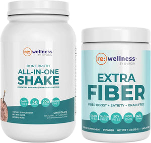 Reignite Wellness by JJ Virgin Bone Broth All-in-One Shake (Chocolate) and Extra Fiber Powder Supplement