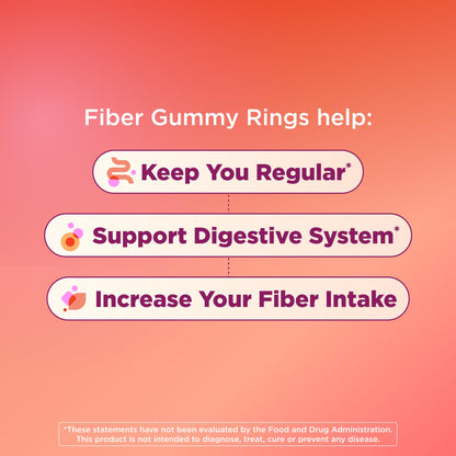 OLLY Fiber Gummy Rings, 5g FOS Prebiotic Fiber, Digestive Health Supplement,* Strawberry Watermelon Flavored, 50 Day Supply - 100 Count
