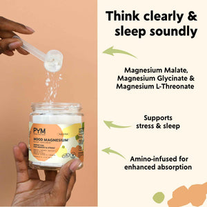 PYM Mood Magnesium Powder to Support Stress & Better Sleep, 30 Servings - Magnesium Glycinate, Magnesium Malate & l-Threonate, Yuzu Citrus - Non-GMO