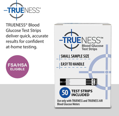 TRUENESS Blood Glucose Test Strips, 50 Count - Blood Glucose Test Strips Compatible with TRUENESS Family of Self Monitoring Blood Glucose Meters, Fast 5 Second Results