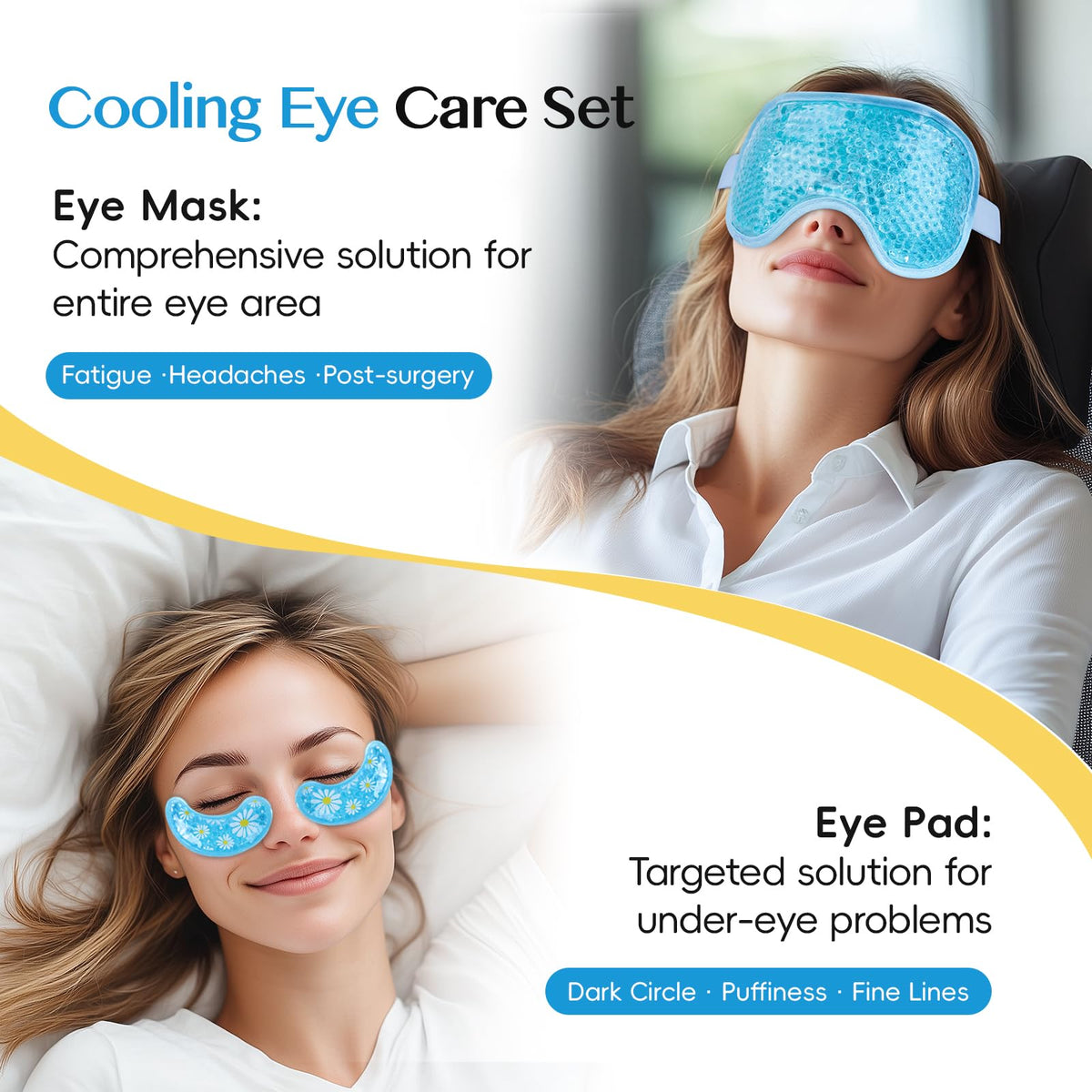 NEWGO Cooling Eye Mask with Gel Eye Pad – Cold Ice Pack for Puffy Eyes, Dark Circles, Headache & Stress Relief (Blue Set)
