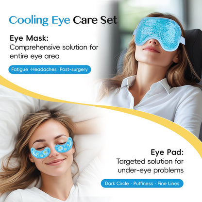 NEWGO Cooling Eye Mask with Gel Eye Pad – Cold Ice Pack for Puffy Eyes, Dark Circles, Headache & Stress Relief (Blue Set)