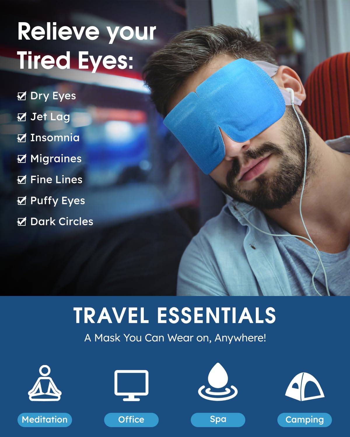 20-Pack Blueberry Steam Eye Masks – Sweet Antioxidant Warm Compress for Dry Eyes, Fatigue & Puffiness | Disposable Heated Sleep Mask | Spa Relaxation Gift