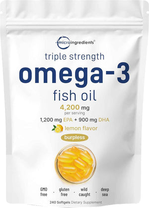 Micro Ingredients Omega-3 Fish Oil 4,200mg Softgels & Mega Probiotics 200 Billion CFU Veggie Capsules - 2 Pack Bundle - Wild-Caught, Burpless, Lemon Flavor - 40 Strains + Inulin, Acacia, & Bromelai