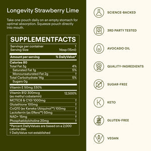 Sunny Within - Liposomal Glutathione Supplement NAD+ Longevity Mix w/Liquid NAD+, CoQ10, B12, MCT & Avocado Oil – Cellular Health, Energy, Brain, Gut & Heart Support* – Strawberry Lime – 30 Pouches Sunny WithinBuy Supplements Australia