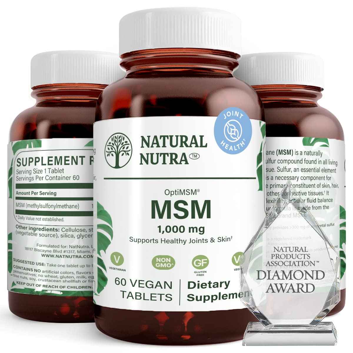 Natural Nutra OptiMSM, MSM Supplement with Sulfur 1000 mg, 120 Vegan Tabs