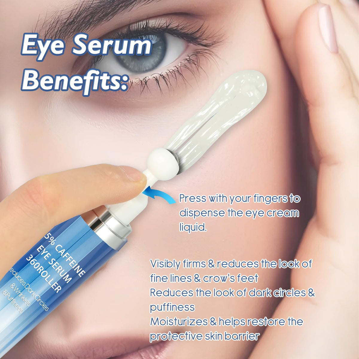Caffeine & Retinol Eye Cream with 360° Massage Roller (15ml)