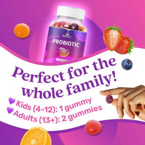 BeLive Probiotic Gummies - Probiotics with 5 Billion CFUs for Digestive Health, Men, Women & Kids - for Immune Support, Sugar Free & Vega
