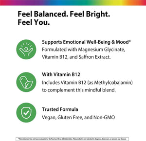 Rainbow Light Saffron Extract + Magnesium Glycinate Supplement - 90 Capsules - With Methyl B12 - Helps Support a Positive Mood - Vegan, Non-GMO and Gluten Free
