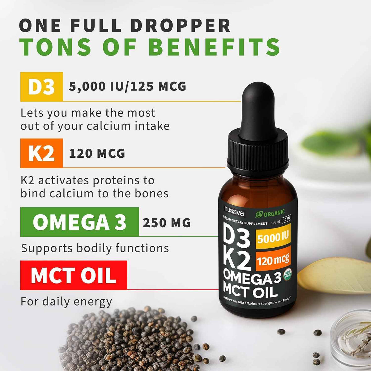 NUSAVA Vitamin B12 Liquid Drops and Unflavored D3 K2 Bundle - Daily Wellness Liquid Vitamins for Energy & Immune Support - Non-GMO, Gluten-Free, 2pk Each