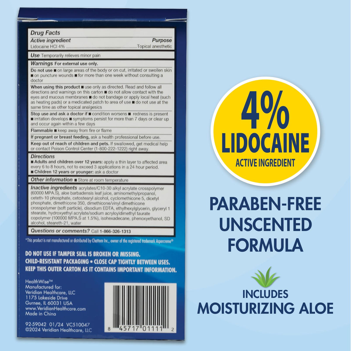HealthWise 4% Lidocaine Roll-On | OTC Strength | Pain Relief Liquid | 2.5 oz. 73 mL | Non-Greasy, Unscented Formula | Topical Anesthetic