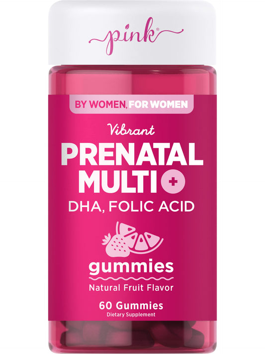 PINK Prenatal Vitamins | 60 Gummies with DHA and Folic Acid | Non-GMO & Gluten Free Multivitamin