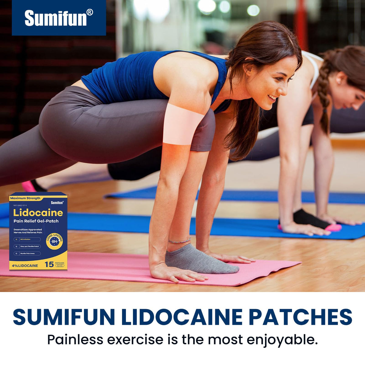 Sumifun 4% Lidocaine Pain Relief Patches 15 Counts Maximum Strength Numbing Gel Patch for Back Knee Neck Joint Ache Muscle Soreness Topical Analgesic