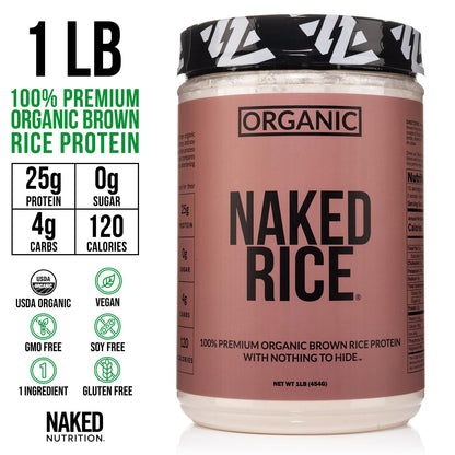NAKED Rice 1Lb - Organic Brown Rice Protein Powder - Vegan Protein Powder, GMO Free, Gluten Free & Soy Free. Plant-Based Protein