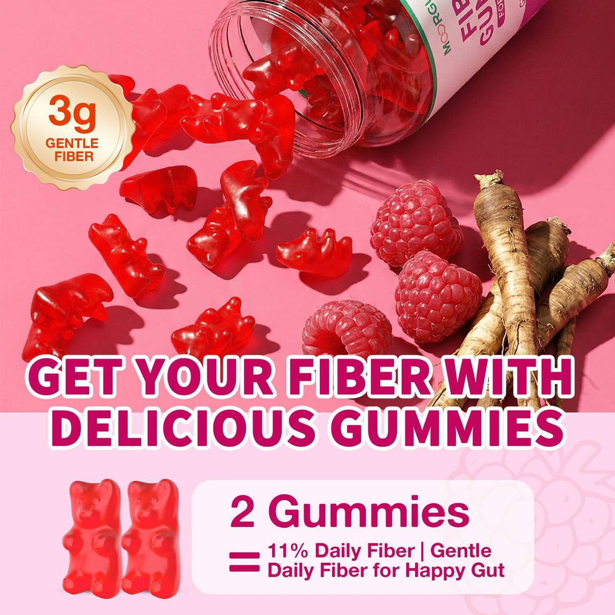 MOORGUMY Fiber Gummies for Digestive Health & Regularity, Sugar-Free High Fiber Supplement for Adults & Kids, Soluble Dietary Fiber, Vegan Fiber Supplements for Men & Women, 60 Count