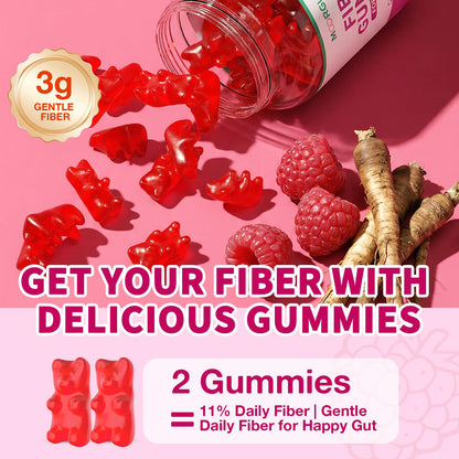MOORGUMY Fiber Gummies for Digestive Health & Regularity, Sugar-Free High Fiber Supplement for Adults & Kids, Soluble Dietary Fiber, Vegan Fiber Supplements for Men & Women, 60 Count