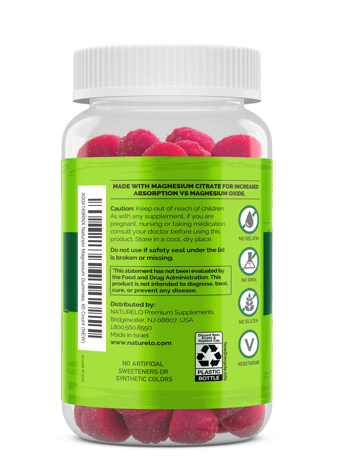NATURELO Magnesium Citrate Gummies - for Calm & Relaxation Support, Natural Berry Magnesium Gummies, 60 Vegetarian Gummies