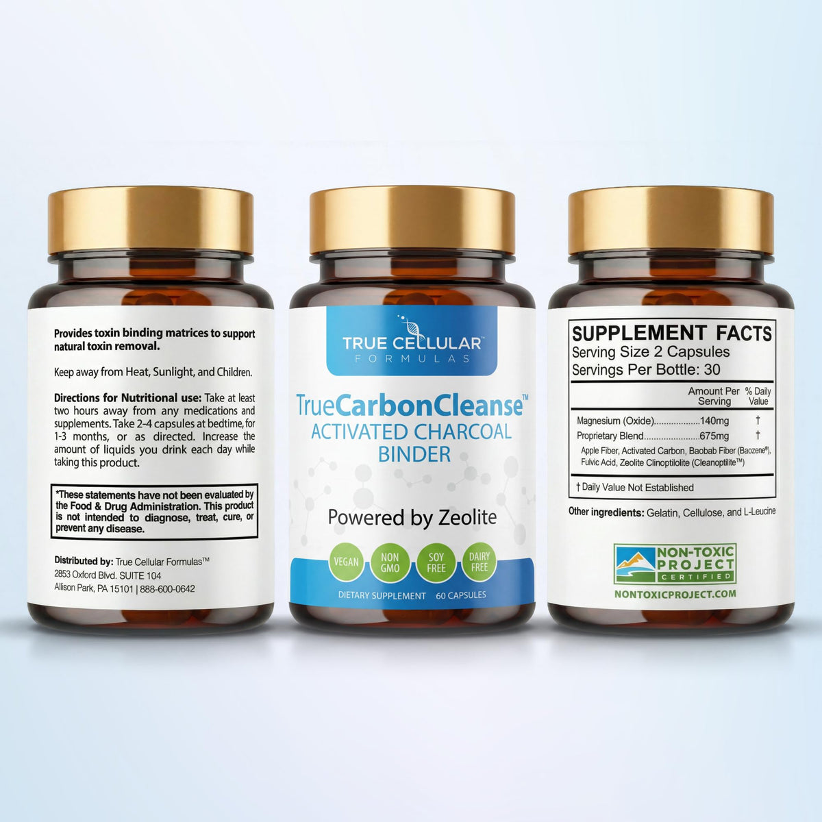 Gut Detox & Liver Cleanse - Organic Activated Charcoal Capsules with Clinoptilolite Zeolite Binder - TrueCarbonCleanse Carbon Supplement - 60 Bamboo Charcoal Pills