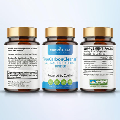 Gut Detox & Liver Cleanse - Organic Activated Charcoal Capsules with Clinoptilolite Zeolite Binder - TrueCarbonCleanse Carbon Supplement - 60 Bamboo Charcoal Pills