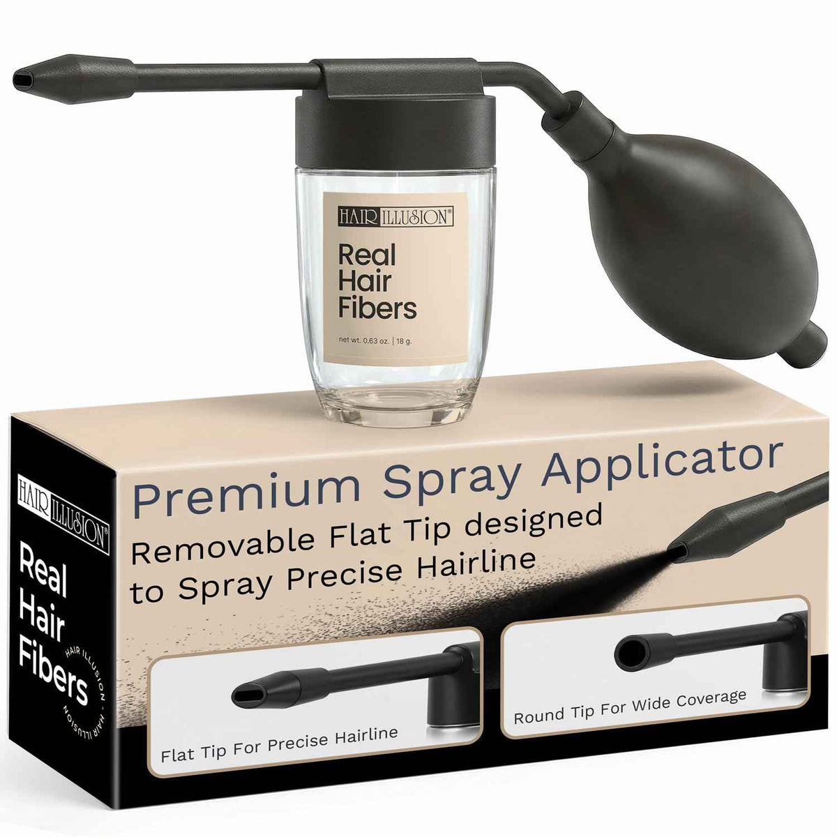 Hair Illusion Spray Applicator Removable Flat Tip designed to Spray Precise Hairline or Remove Tip For Round Sprayer And Wide Coverage (does not include hair fibers)